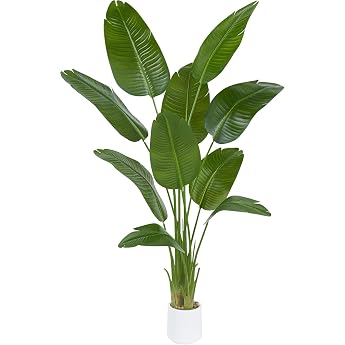 Artificial Bird of Paradise Plant 180 cm Artificial Plants Large Artificial Tropical Banana Tree with 10 Leaves Artificial Plants Like Real with White Pot for Room Decoration Office Bedroom Garden