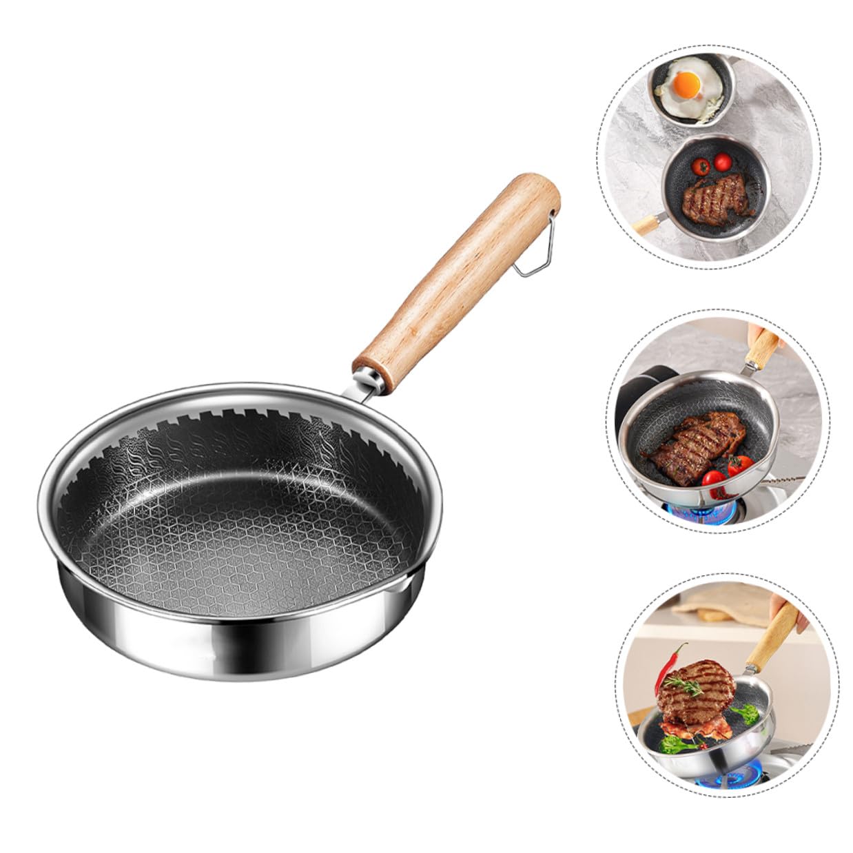 Padella Antiaderente in Acciaio 316 da 16 CM con Fondo Piatto e Manico Antiscivolo Padella per Uova e Bistecche per Cucina Casalinga e Uso Quotidiano