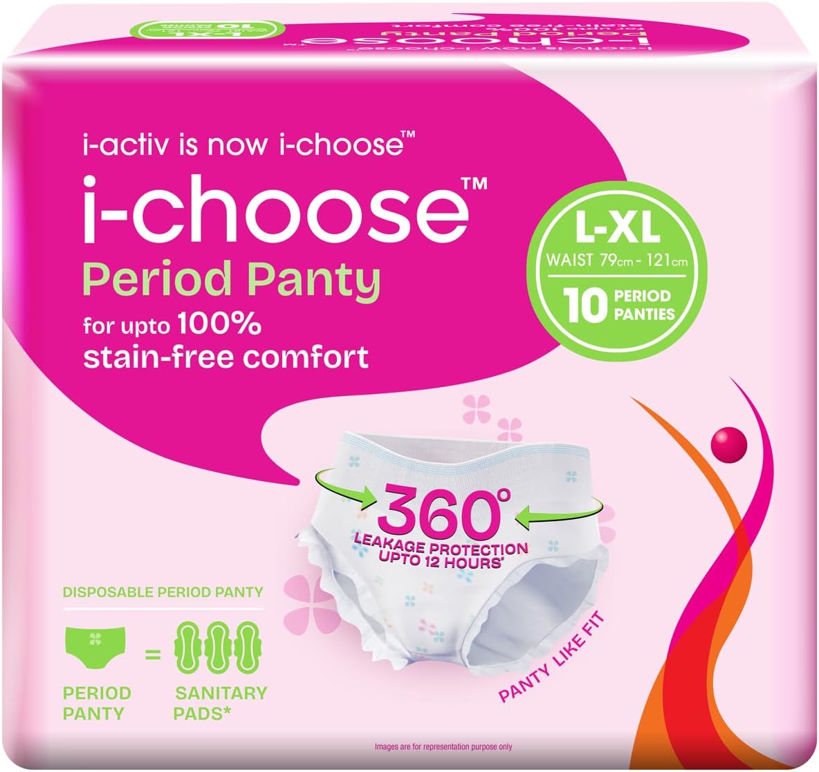 i activ Period Panty for Girls & Women | L-XL | 10's Pack | Disposable Period Panties for Women for Heavy Flow Periods | Maternity Pads after Delivery | 360 Degree Protection | Waist Size - 31" to 48"