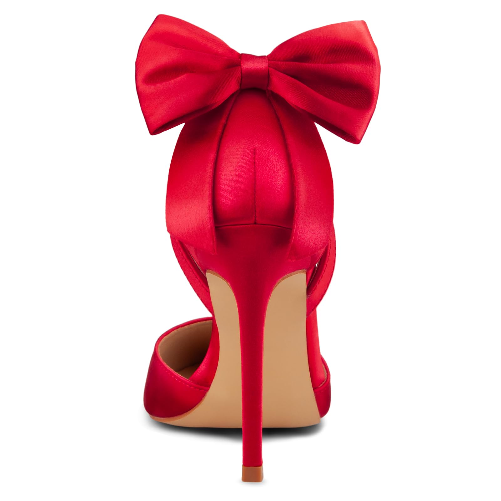 Carcuume Women's Closed Toe Heels Bow Stiletto Heel Sandals Pointed Toe Pumps Wedding Shoes: 11 Red Satin