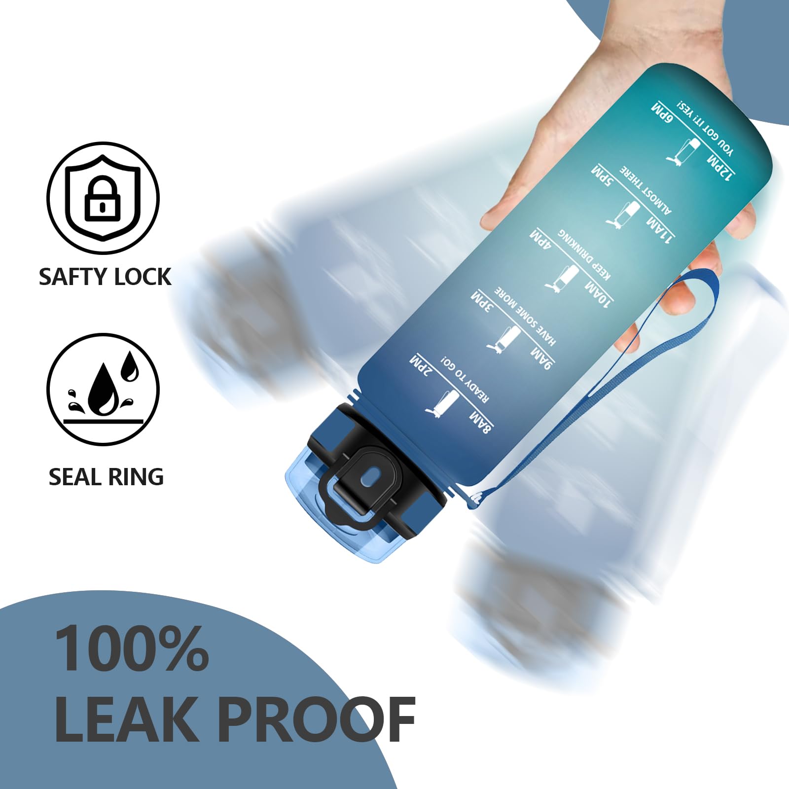 Grsta Borraccia 1l, Bottiglia Motivazionale, Borraccia con Cannuccia, A Prova di Perdite, Borracce Palestra con Indicatore del Tempo per Escursionismo, Fitness, Gym