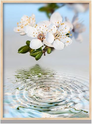 Magnolia - Lienzo floral para pared, pintura de paisajes de flores, naturaleza, moderno, estampado de flores, baño, decoración enmarcada para el