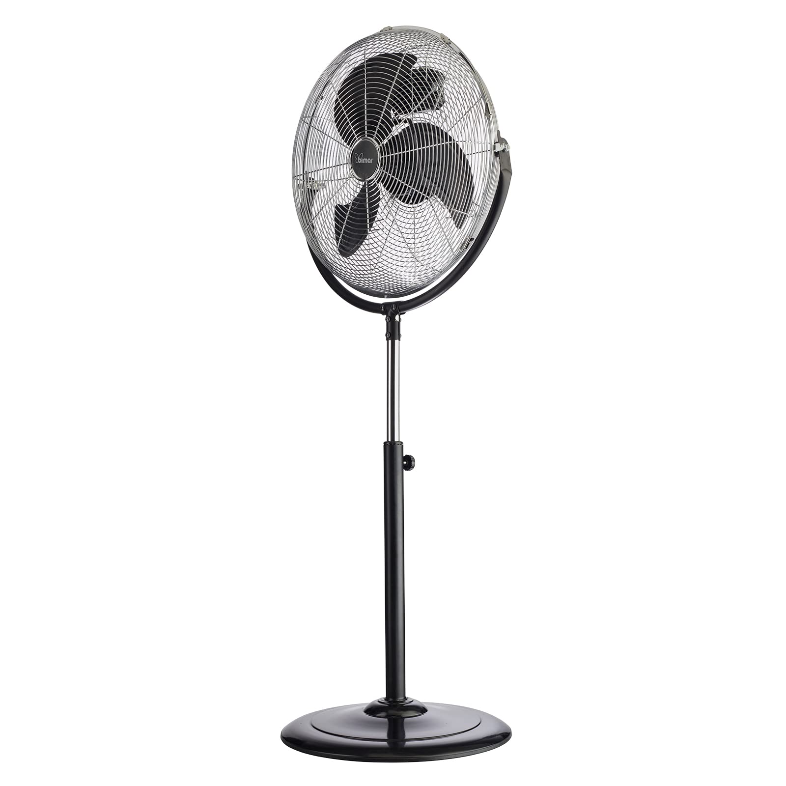 Bimar INB-VPS58 Ventilatore a Piantana Alta Velocità Ø 45 cm, Altezza Regolabile, 3 Velocità, Oscillazione Automatica, Inclinazione Regolabile, Struttura in Metallo, Motore 100W, Nero/Cromo