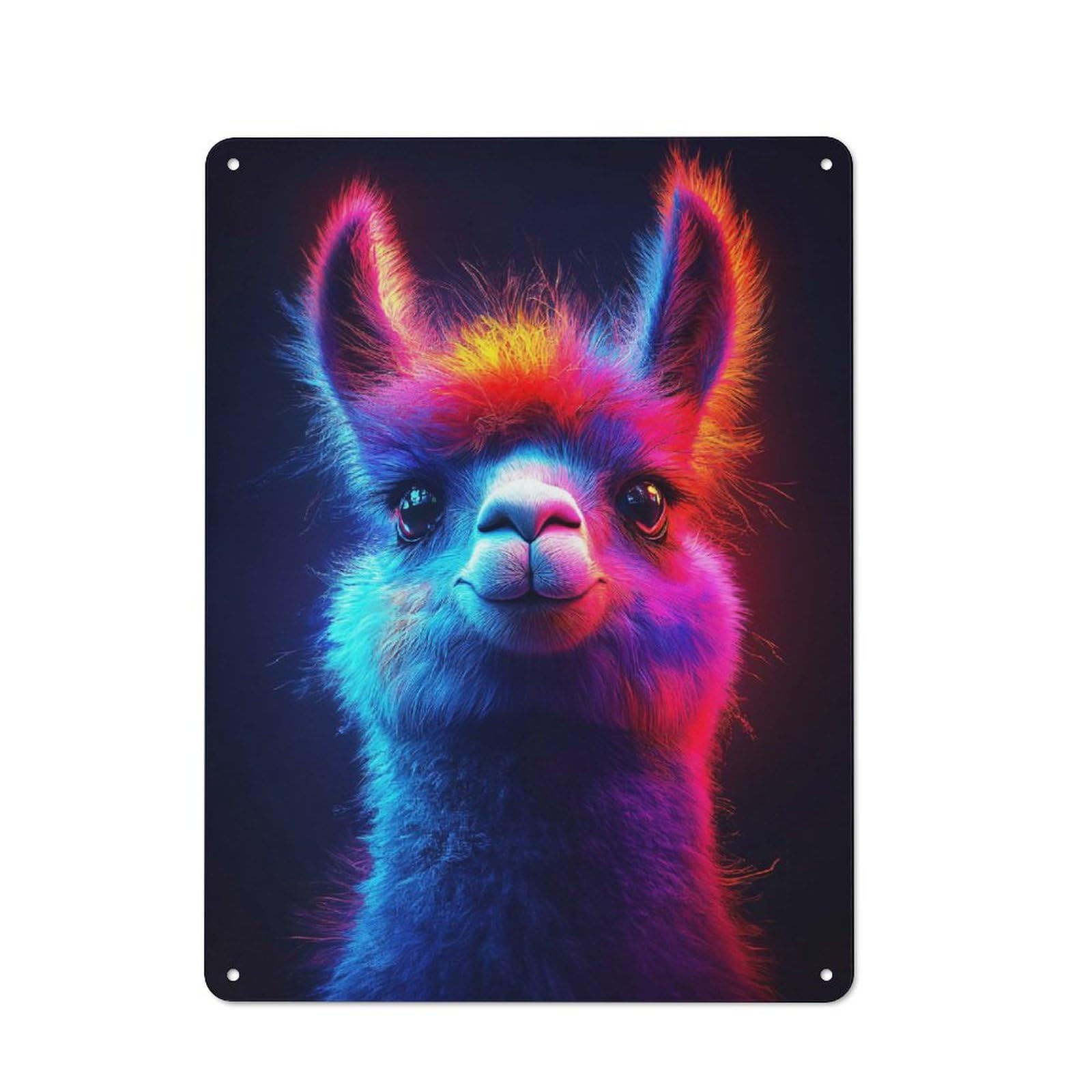 Neon Llama Portrait Vintage Metal Wall Decor 40x30cm, Tin Wall Sign for Restaurant, Kitchen, Counter Or Breakfast Nook