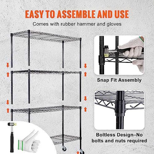 Image of VEVOR Storage Shelving Unit, 4-Tier Adjustable Storage Shelves, 48 inch L x 18 inch W x 74 inch H Garage Storage Shelves, Metal Shelves with Wheels for Kitchen Pantry Basement Bathroom Laundry