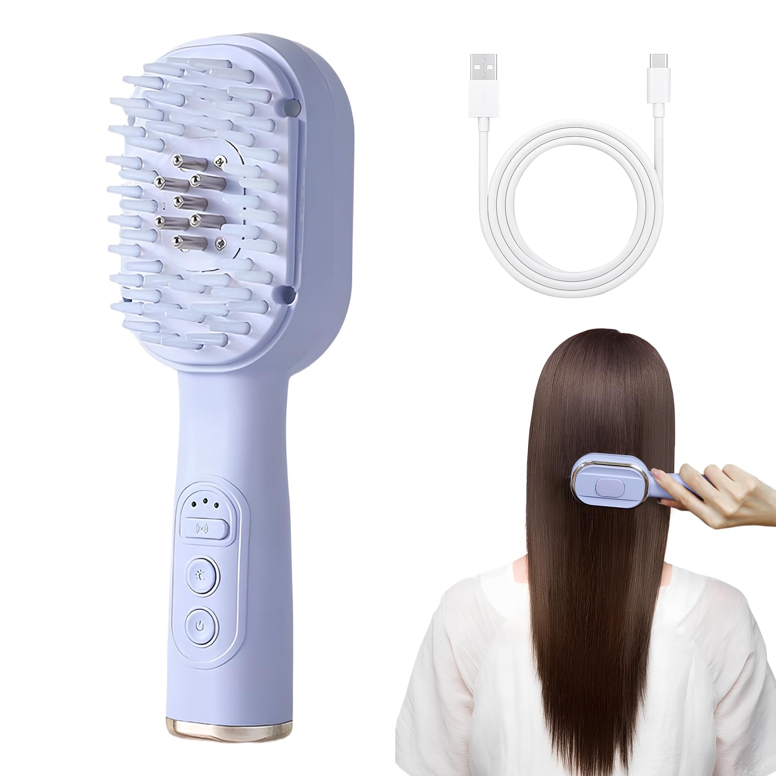 Electric Scalp Massage Brush, Hair Massager Comb with Red Blue Light and Oil Applicator 30ml, 4 in 1 Massage Comb Brush, for Relieving Fatigue & Nourishing Hair (Purple)