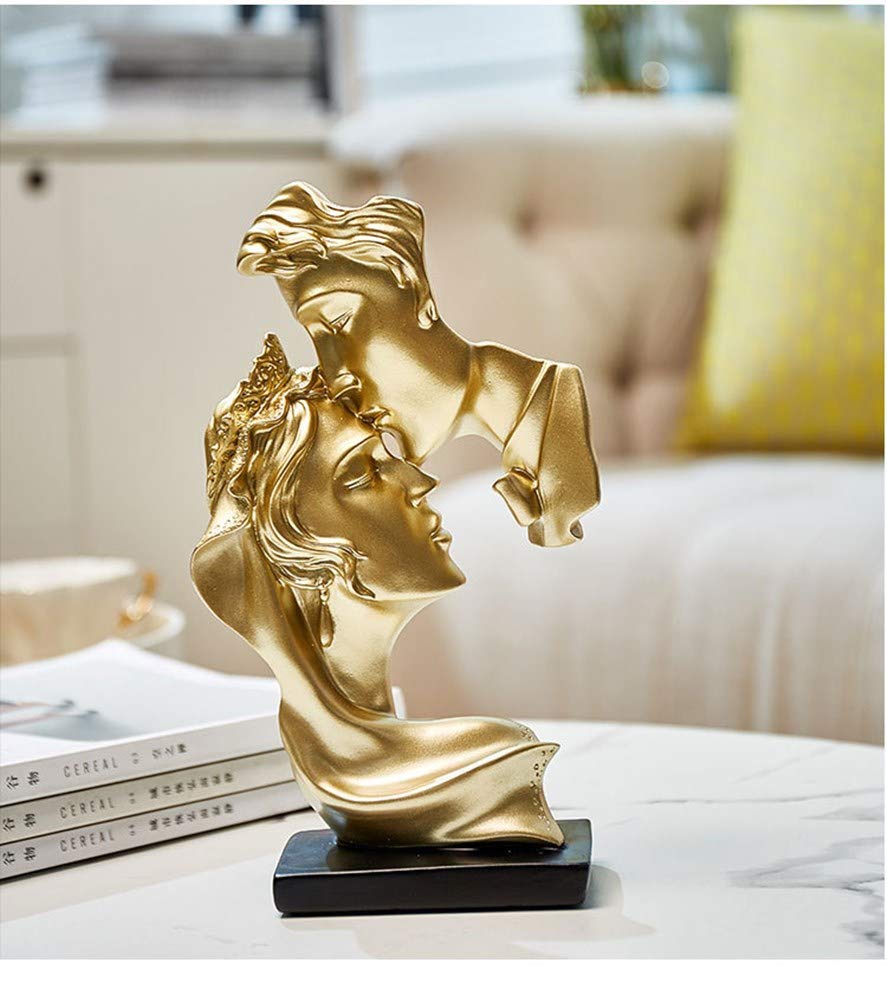 Estatuas de The Kissing Lover adecuadas como regalo de boda, para escritorio, armario, decoración del hogar, 10.2 pulgadas de alto (dorado)