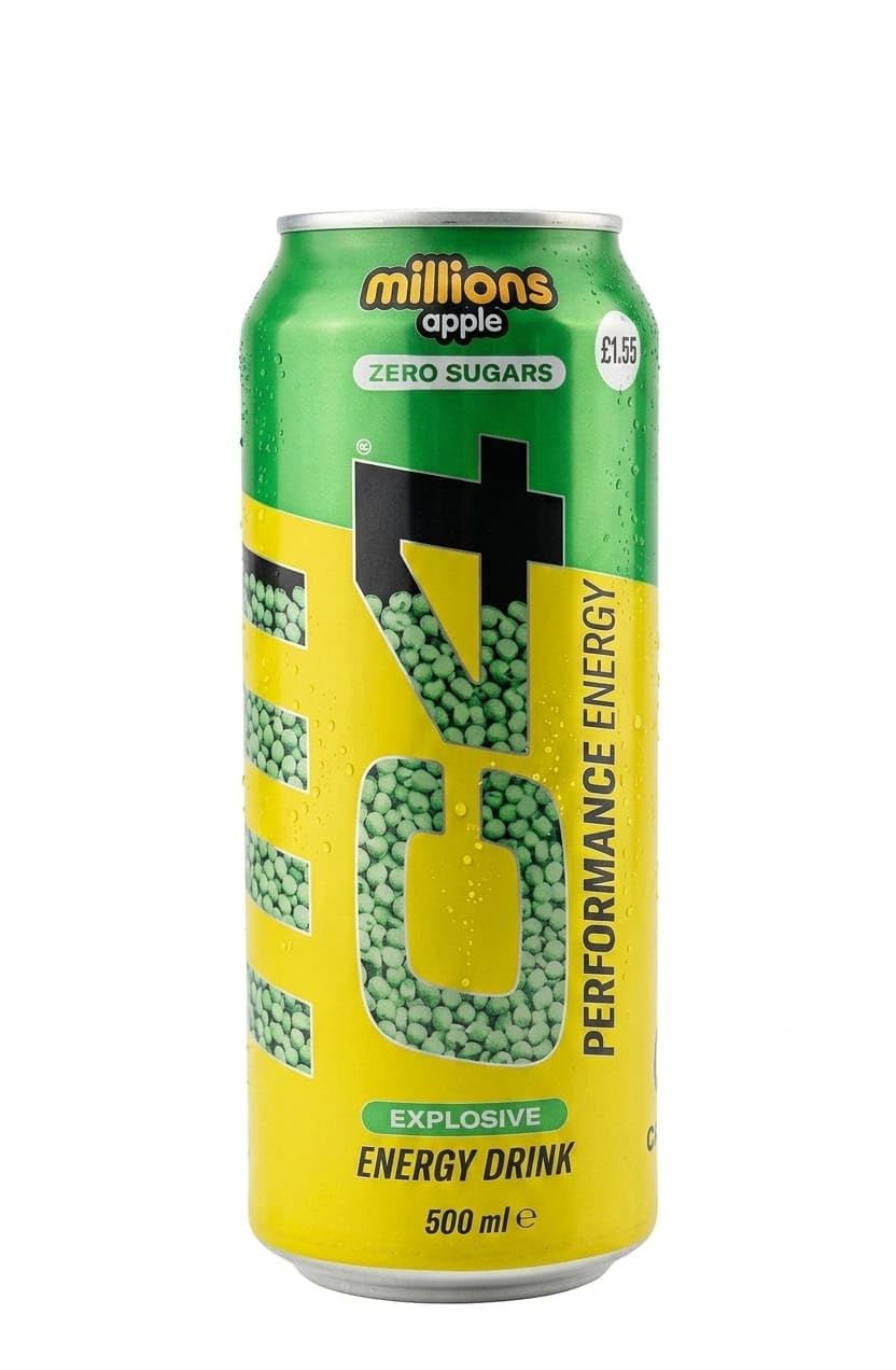 C4 Performance Energy Drink, Millions Apple Flavour, Zero Sugars, Carbonated, by febora foods, 500ml-image-12