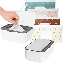 Wipes Dispenser with 4 Pack Portable Baby Wipe Case, Wipe Holder for Baby & Adult, Seposeve Refillable Wipe Container, Keeps Wipes Fresh, Easy Open/Close Wipes Pouch Case, 2 Grey + 4 Multicolor