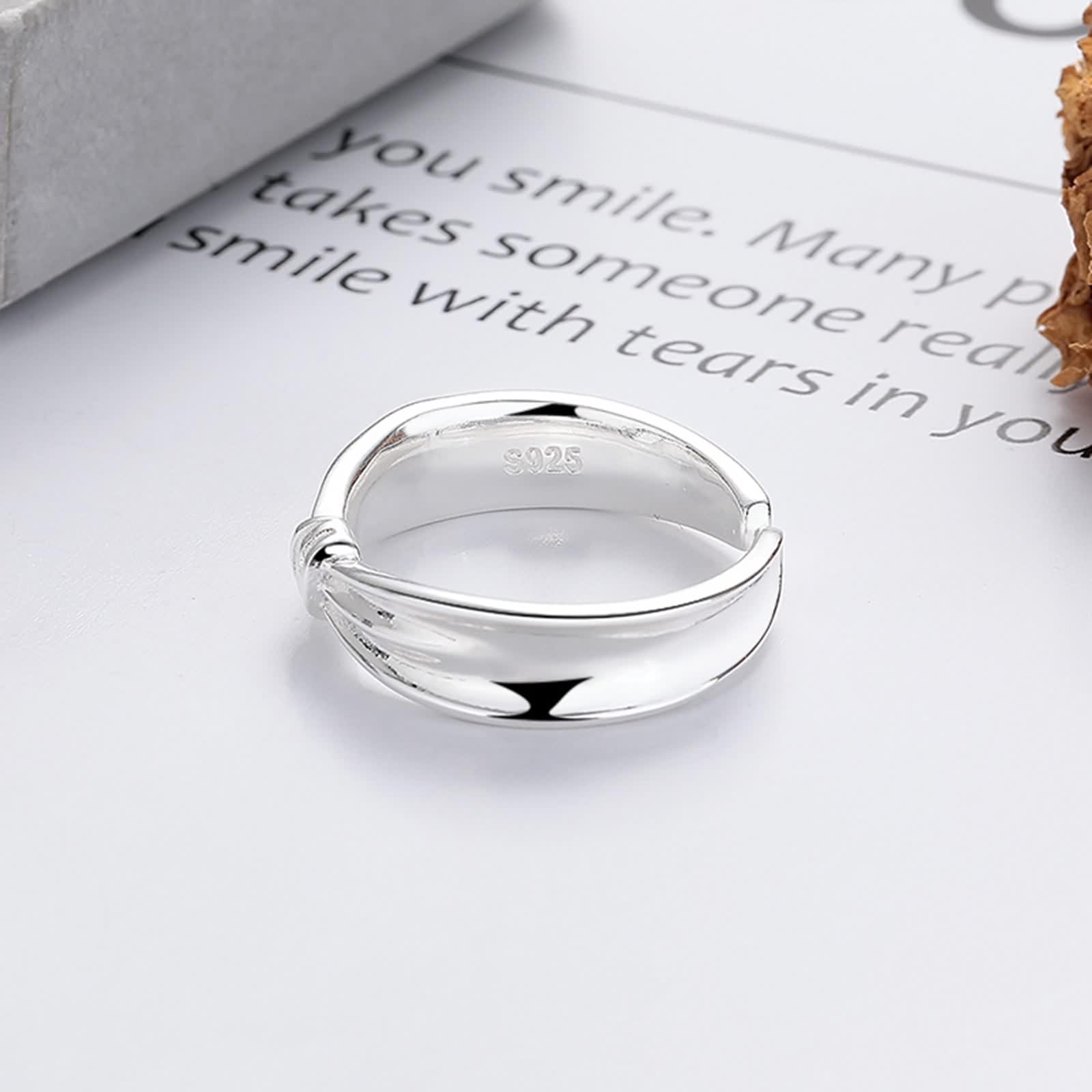 Anelli di fidanzamento da donna, anelli di fidanzamento in argento 925, misura regolabile, con fiocco e nodo, vestibilità comoda