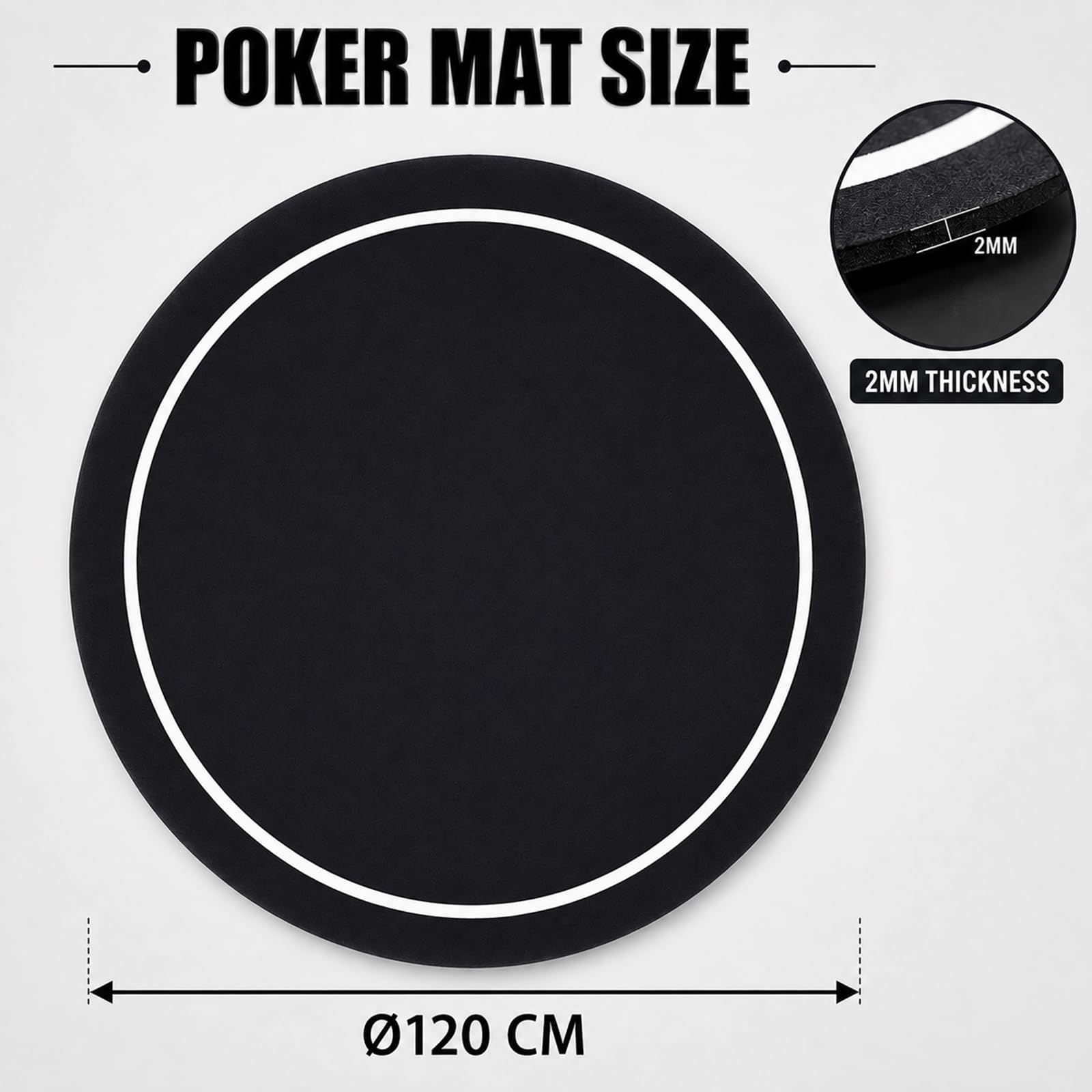 Genérico Tapete de Póker Redondo para Texas Hold'em con Base de Goma Antideslizante,Negro,120CM