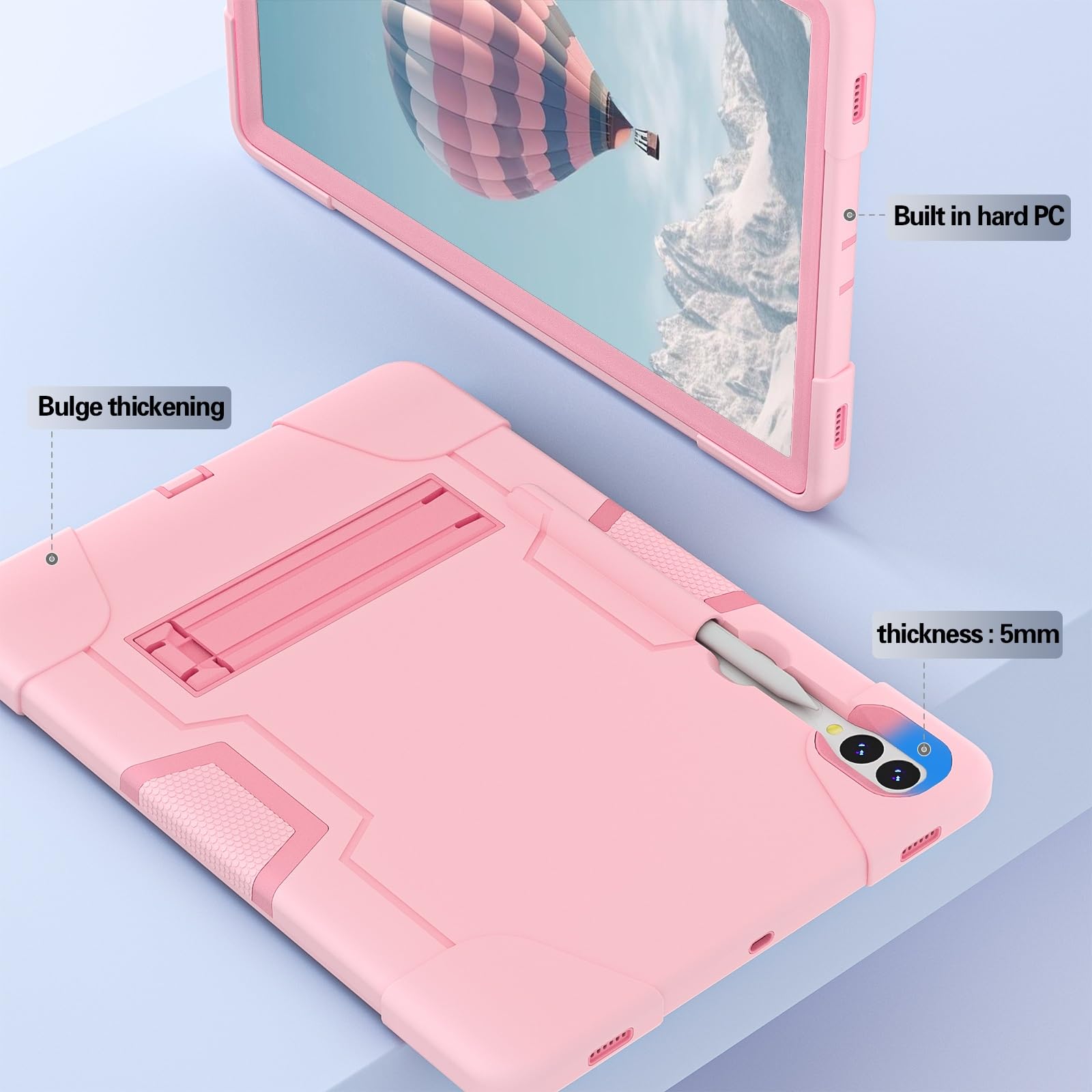 Do Samsung Galaxy Tab S9 Plus/Tab FE Plus SM-X810/X818U 31.5 cm (2023) etui silikonowe do tabletu z podpórką, wytrzymałe, odporne na wstrząsy, wytrzymałe etui ochronne (różowe złoto)