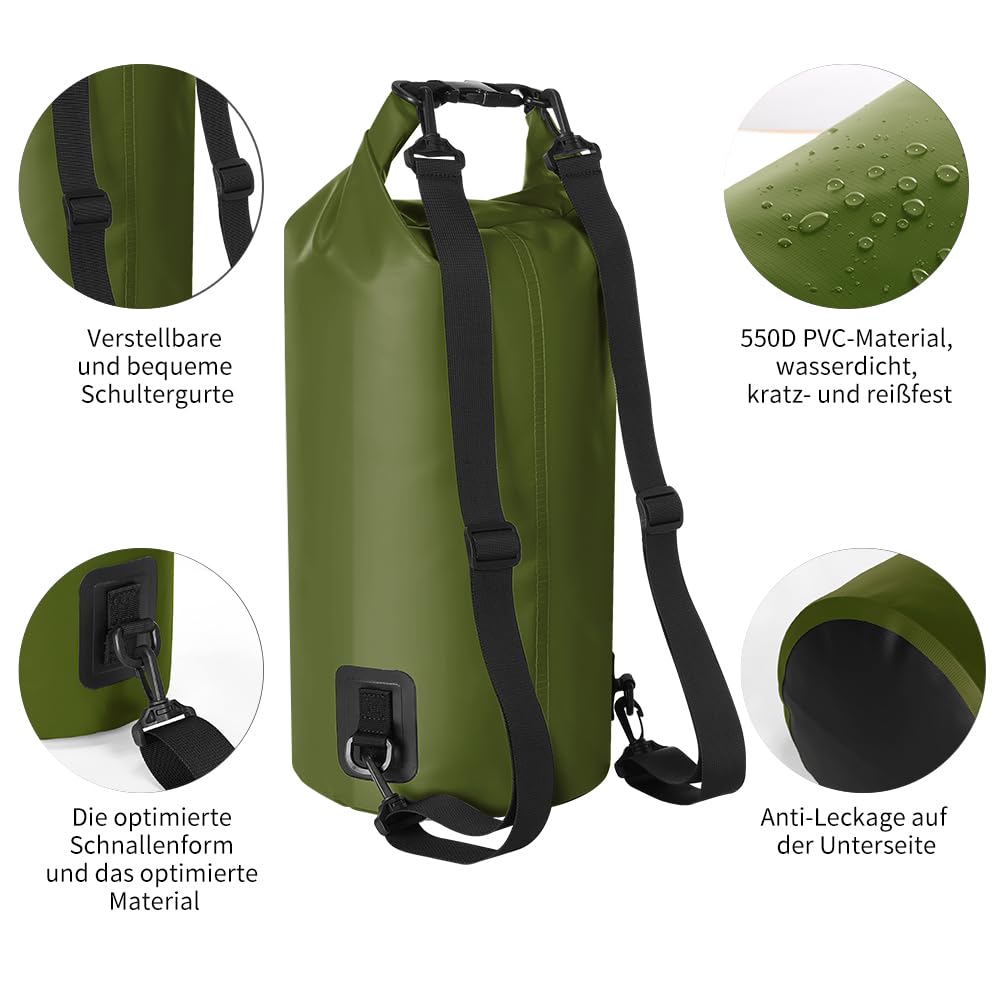 KYG Dry Bag Borsa Impermeabile, 5L/10L/20L, con Custodia Impermeabile per Cellulare, Borsa Asciutta per Spiaggia e Sport All'aperto, Escursionismo, SCI, Pesca, Arrampicata, Campeggio, Surf, Rafting