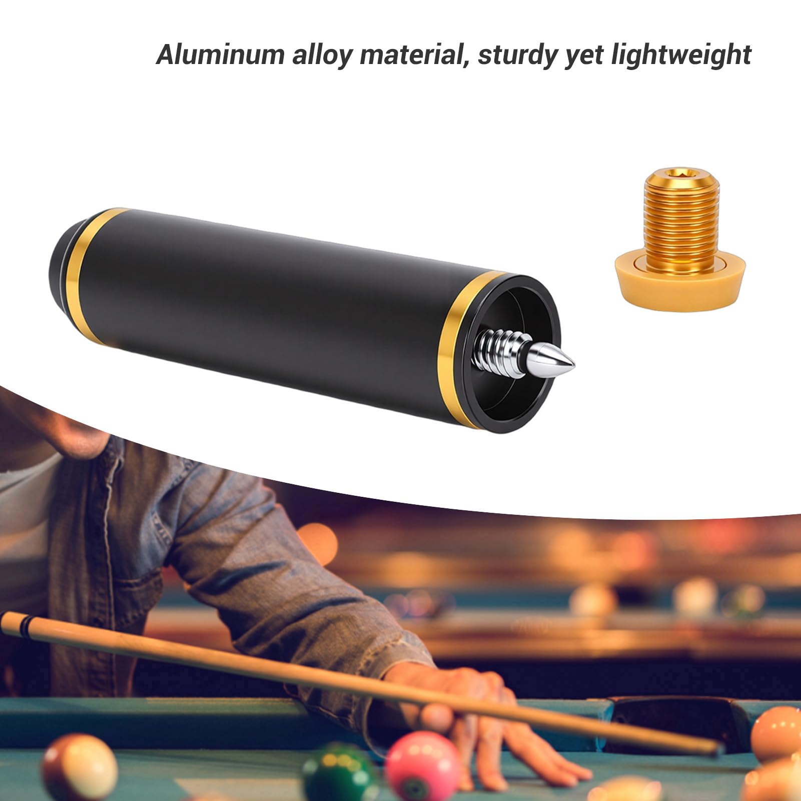 SIXRUN Pool Cue Extension Rod, Bacchetta da Biliardo in Lega di Alluminio con Forte Blocco Rotazionale per Stecche da 9 Ball