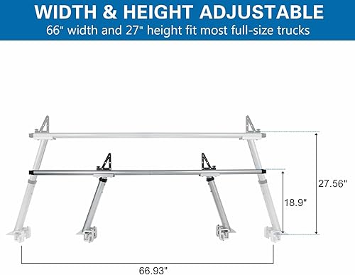 Miniatura 10 de Estante para camión sin perforación, estante extensible de acero resistente, apto para cama de camión de 52 a 71 pulgadas de ancho, capacidad de 800