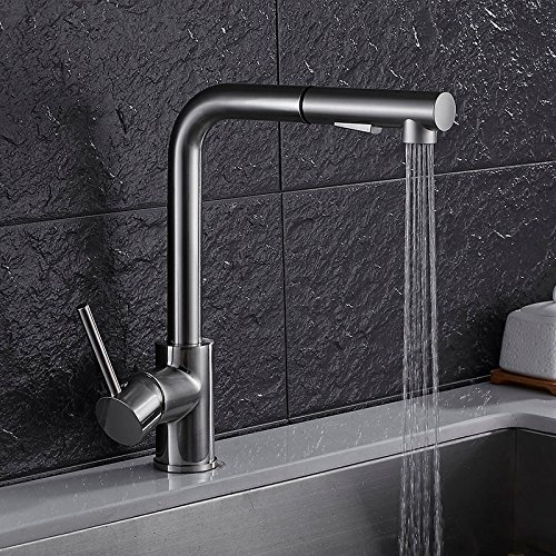 Grifo de la cocina acabados de níquel de la grúa latón fregadero de cocina Pull Out grifo de la cocina, fregadero grifo mezclador con la extracción en Cabeza de ducha