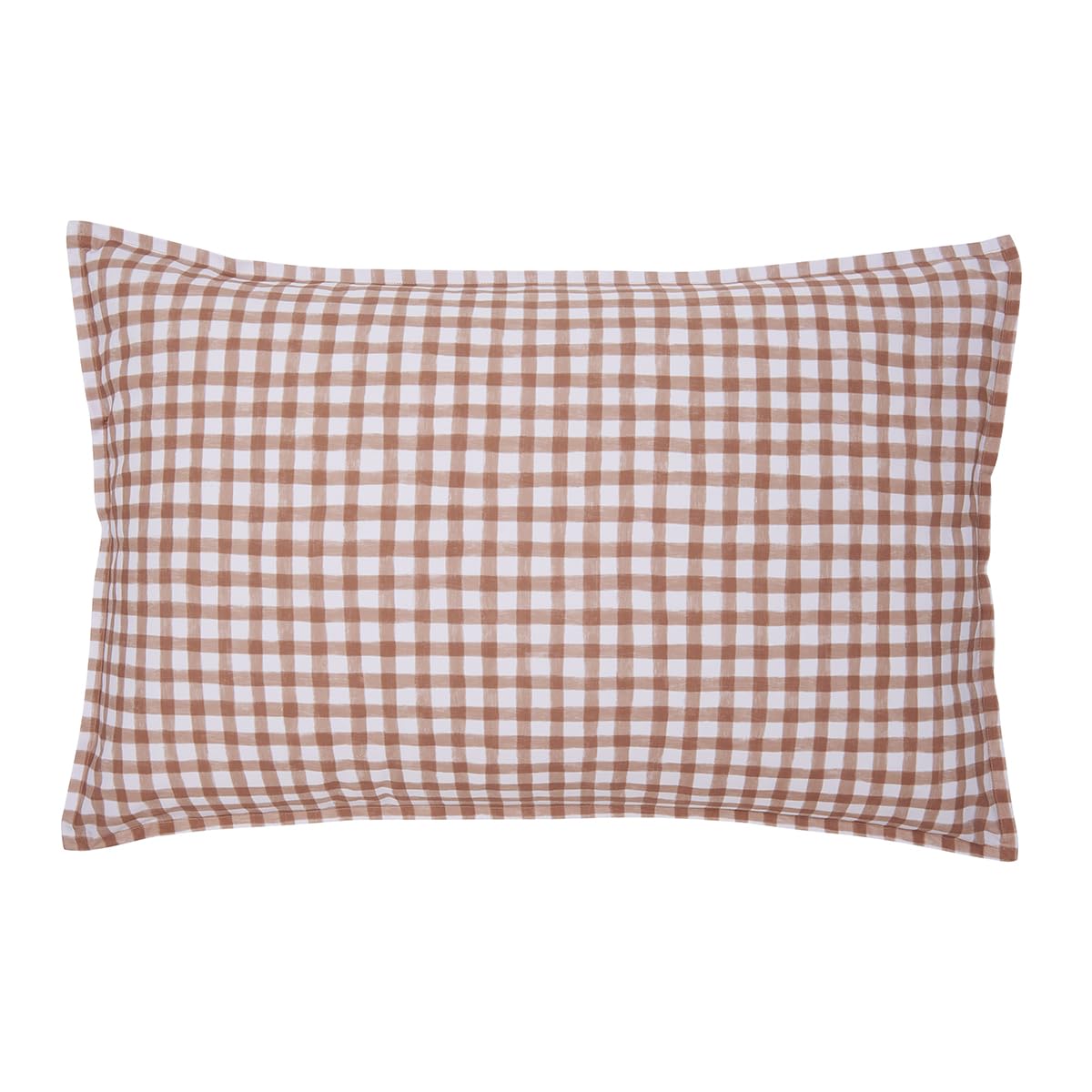 Printed pillowcase in cotton percale, gingham, made in France, 50 x 75 cm, Essix, Beige Dune