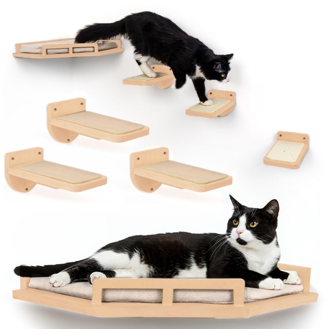 Cat Wall Shelves w/Corner Cat Shelf and 3 Steps, Easy Install Wall Climbing for Cats, Modern and Durable Shelves for Cats, Suitable for Small and Medium Size up to 22lbs
