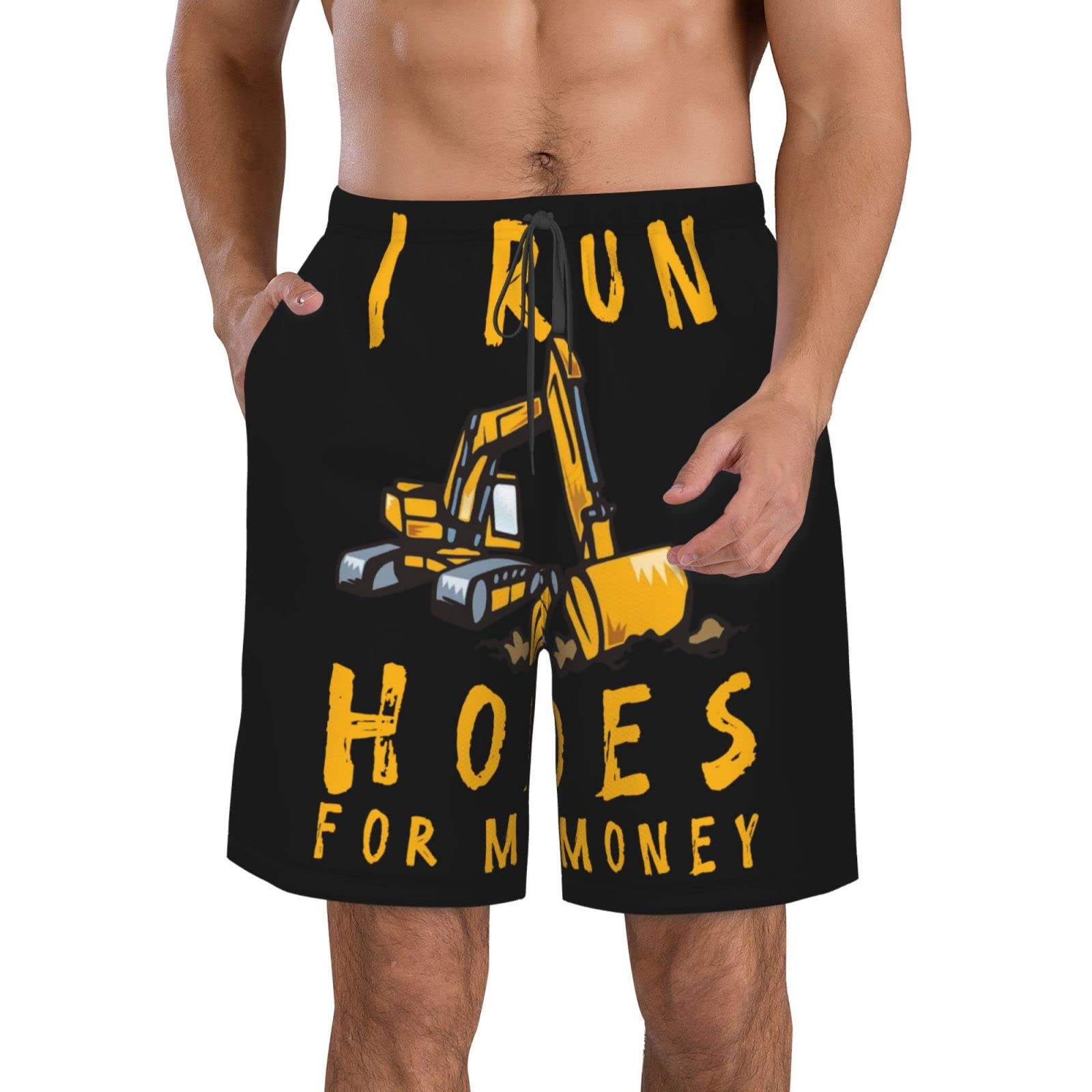 Beach Shorts I Run Hoes for Money Board Short with Pockets Short Breathable Swim Trunks for Swim Holiday Beach