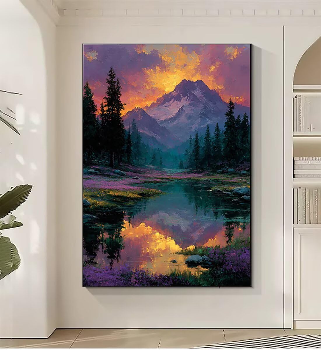 Landschaft Berg Malen Nach Zahlen Erwachsene, Paint by Numbers Adult Anfänger Set, Heimwerk Malen Nach Zahlen Kinder Mit Rahmen, 3 Pinsel und 36 Acrylfarbe Als für Deko Wohnzimmer 60 x 80 cm BJHDK448