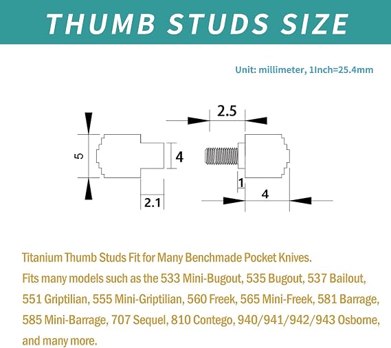 Titanium Thumb Studs Fits for Benchmade Bugout 535 537 533 940 551 552 553 710 730 950 570 590 560 (3 Color)