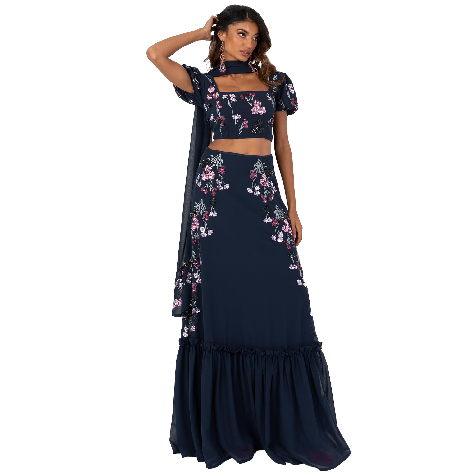 Maya DeluxeWomen's Indian Traditional Dress Outfit Lengha Choli Lehenga Saree Skirt and Top Dupatta Coord Set for Wedding Guest