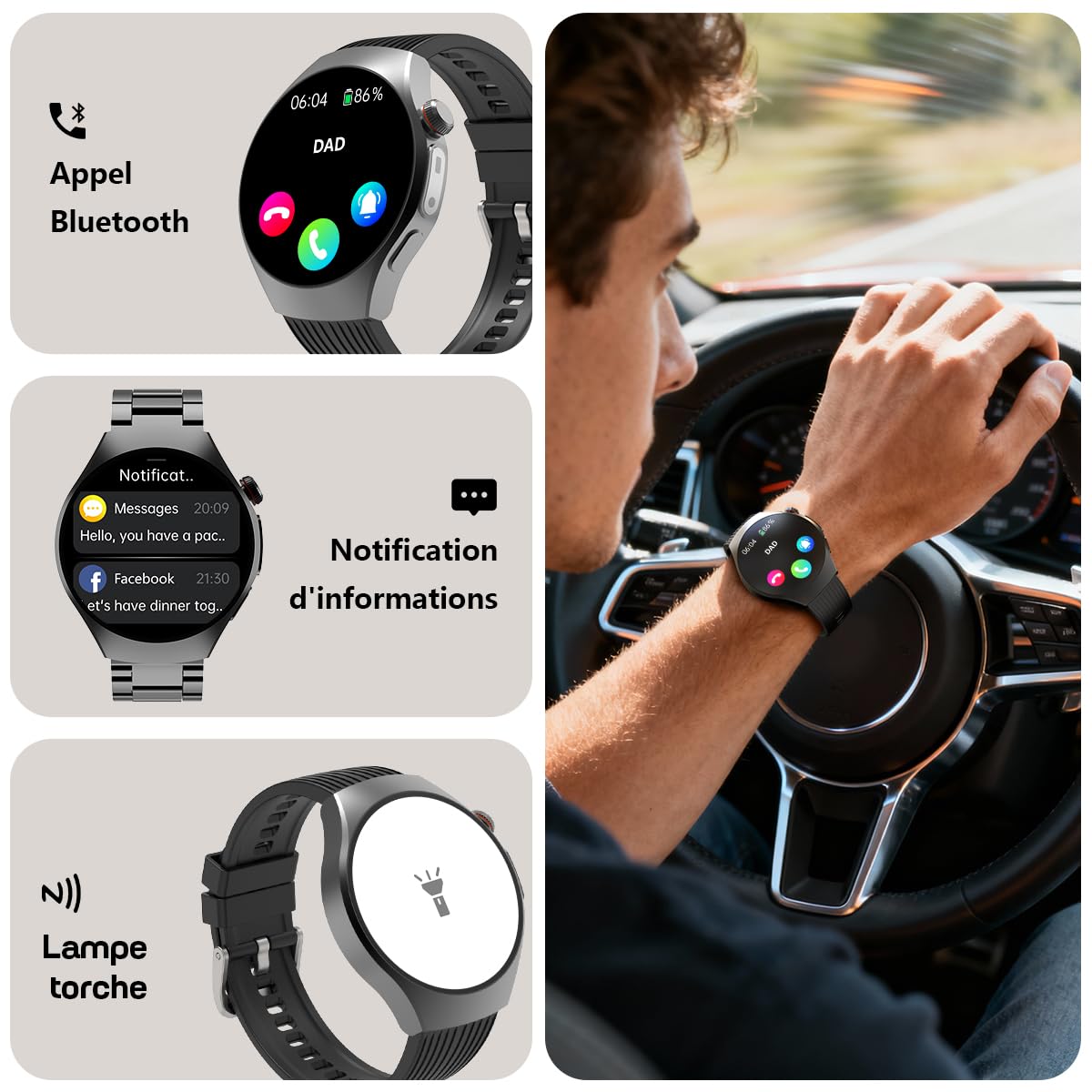 Montre Connectée Fitness Hommes Femmes ECG/Fréquence Cardiaque/Pression Artérielle/Calories/Moniteur Sommeil Tracker Activité 1,56 AMOLED Appels Bluetooth 14 Jours Autonomie