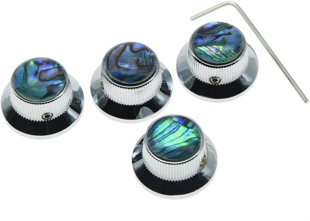 Dopro 4X Abalone Top Chrome LP Top Hat Knobs with Set Screw Metal Bell Knobs for Guitar Bass with 6mm Shaft Pots