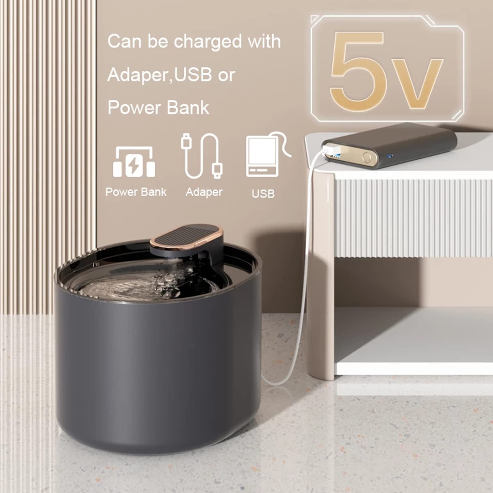 Fontanella per Gatti 3L, Fontana per Cani Animale Domestico,Distributore d'Acqua Alimentato Tramite USB per Cani E Gatti con Pompa Ultra-Silenziosa E 6 Filtri di Ricambio
