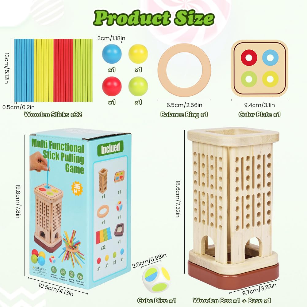 Ainiv Wooden Board Game, Montessori Educational Toys with 32 Colorful Wooden Sticks and Dice, Math Educational Toy - Image 2