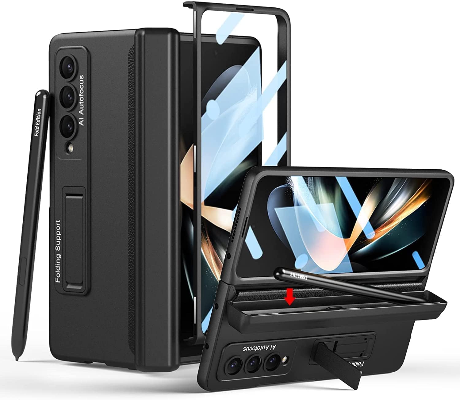 FODDOM for Samsung Galaxy Z Fold 4 Case with Magnetic Hinge Protection, Built-in Screen Protector & Hidden S Pen Holder Kickstand All-inclusive Shockproof Cover for Galaxy Z Fold 4 5G (Black)