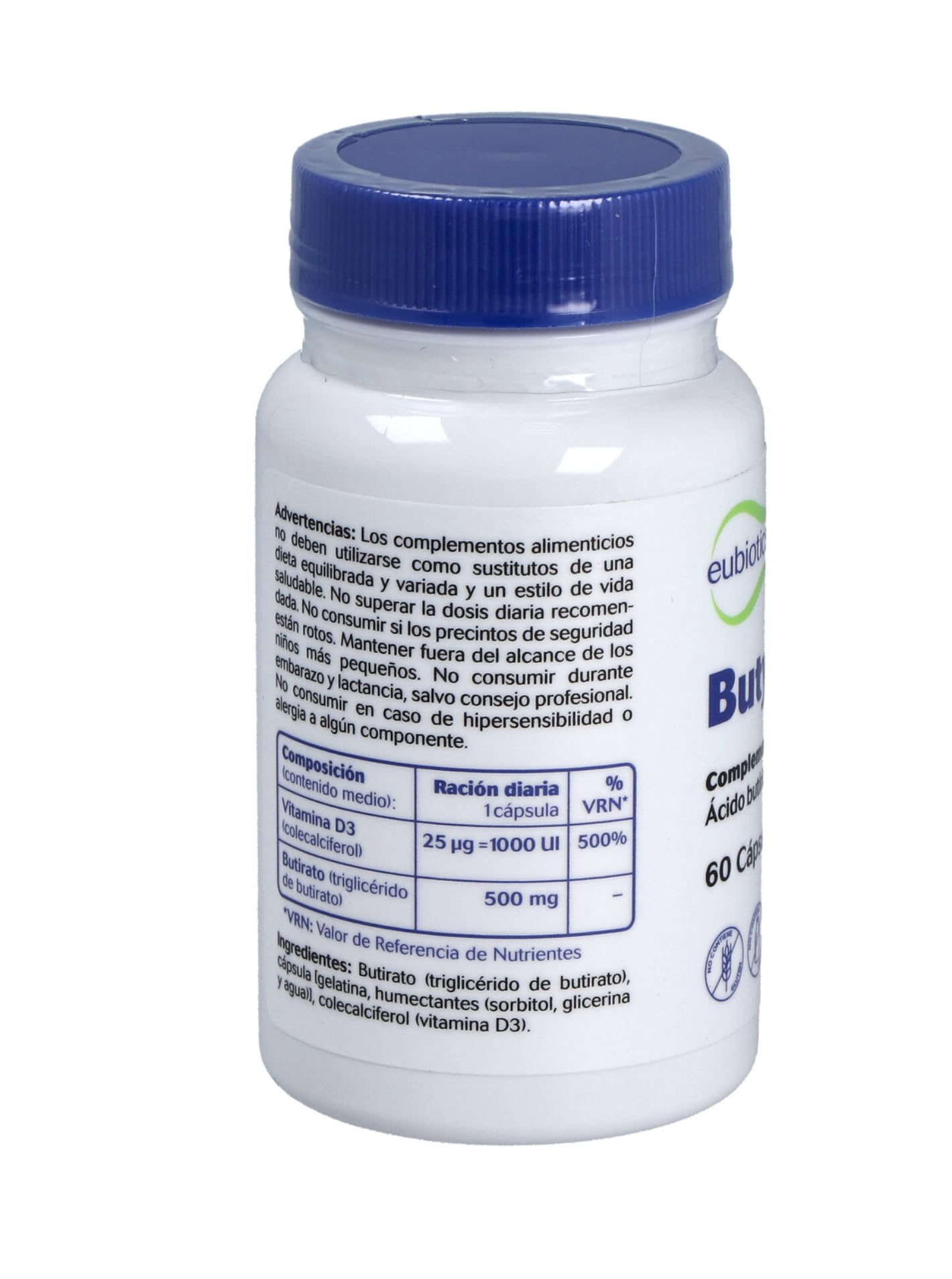 Eubiotics Buty-D 60 Cápsulas - Suplemento de Ácido Butírico Butirato y Vitamina D3 - Sin Gluten y Sin Lactosa - Para la Homeostasis Intestinal