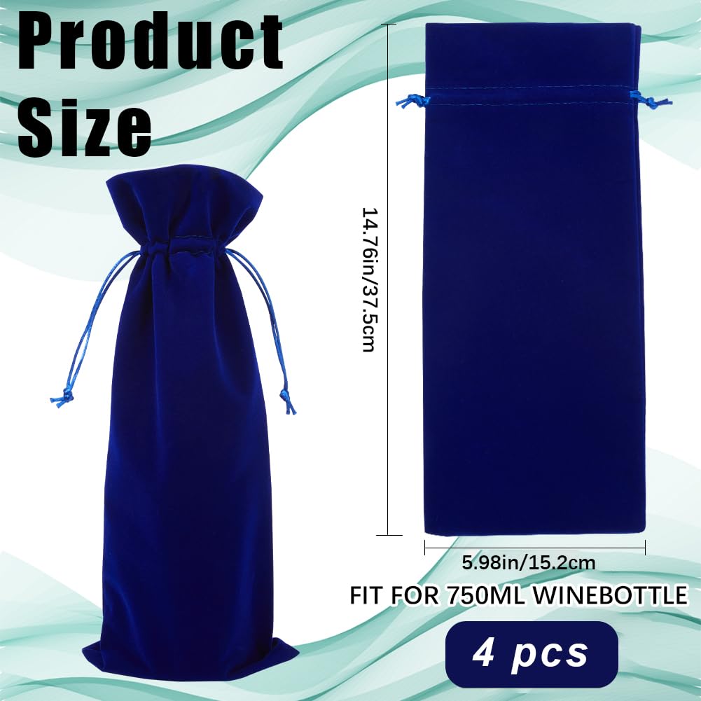 Beebeecraft 4 pz Sacchetti di Vino In Velluto con Coulisse Sacchetti Regalo per Vino Champagne Neri Riutilizzabili Congratulazioni Sacchetti per Avvolgere Bottiglie Da 14.76x5.98 Pollici per Compleann