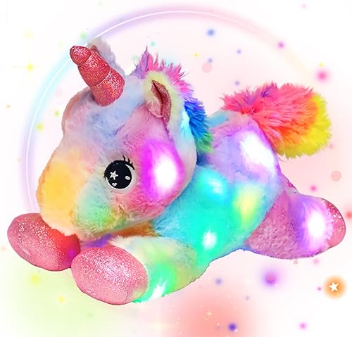 Miniatura 1 de Easfan Animal de peluche con luces LED de unicornio con luces nocturnas coloridas que brillan en la oscuridad, festival de cumpleaños para niños y
