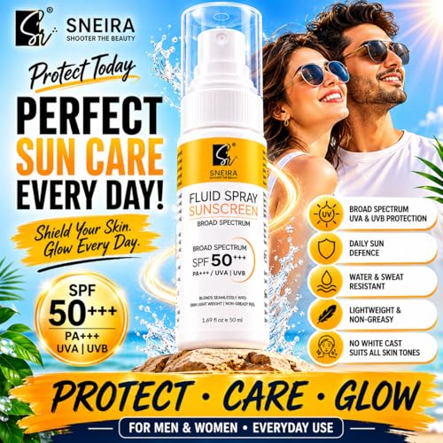 Image of Fluid Spray Sunscreen SPF 50+ PA+++ 50ml | Broad Spectrum UVA UVB Sun Protection for Face & Body | Lightweight No White Cast Water Resistant Sunscreen | Free Daily Use for Men & Women