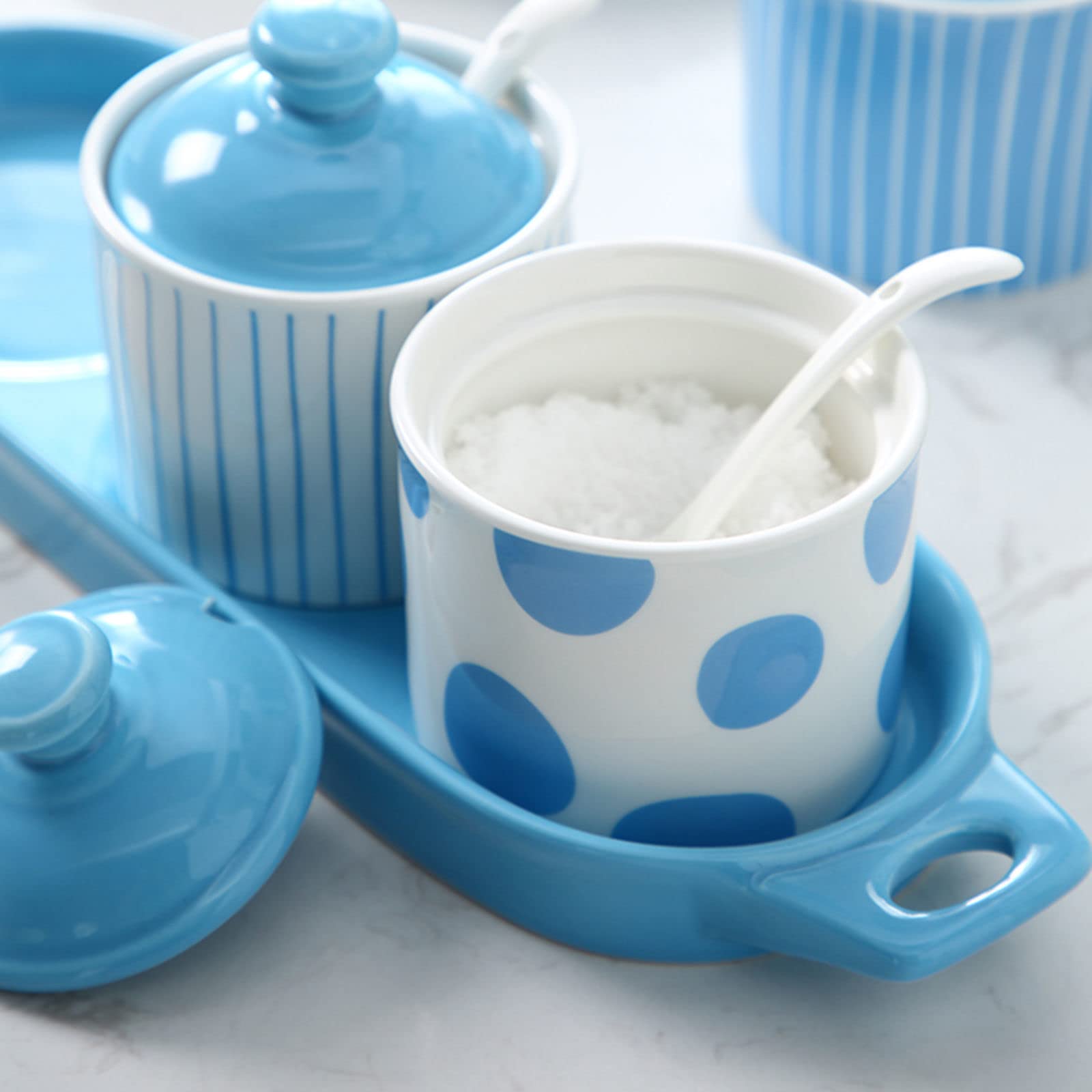 XYNSNDB Zuckerdose, Gewürzdose, Blaue Zuckerdose mit Deckel, Zucker-Aufbewahrungsdose, Zuckerbehälter, Gewürzdose, Zuckersalztopf, Gewürzdose (grün, 3er-Set)