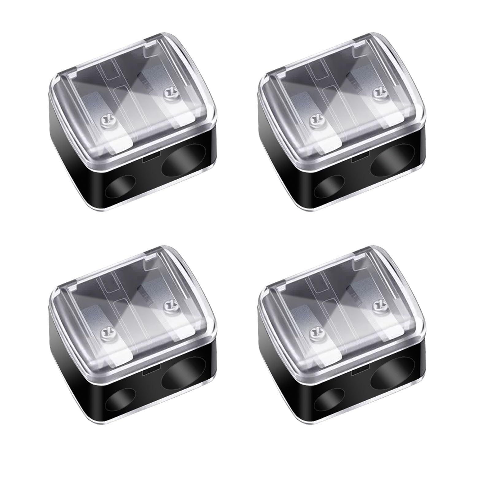 Makeup Pencil Sharpener, 4 Pack Dual Hole Cosmetic Pencil Sharpener for Lip Liner Eyeliner and Brow Pencils, Cosmetic Manual Tools for Women and Makeup Artists,Stainless Steel Blades and Plastic Cover