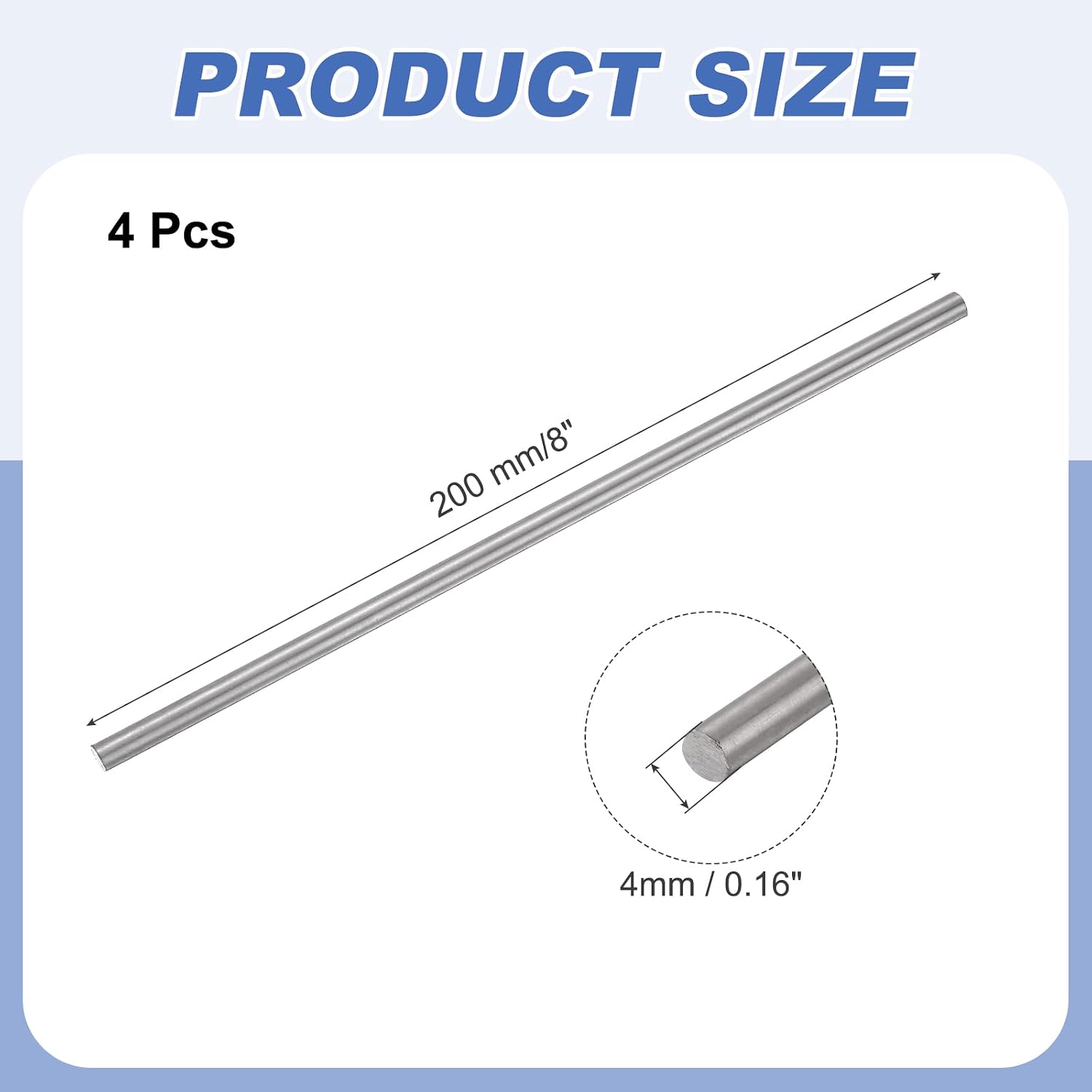 MECCANIXITY 4 Pcs Titanium Round Rod, 0.16" Dia(4mm) 8" Length GR5 Metal Solid TC4 Titanium Round Bar Rod Stock for Model Plane Cars Ship DIY Craft