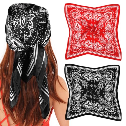 Design elegante: la bandana rossa e bandana nera ha un elegante motivo cachemire che sembra alla moda e retrò. Gli splendidi motivi e le combinazioni di colori rendono la bandana in seta un accessorio perfetto per ogni guardaroba