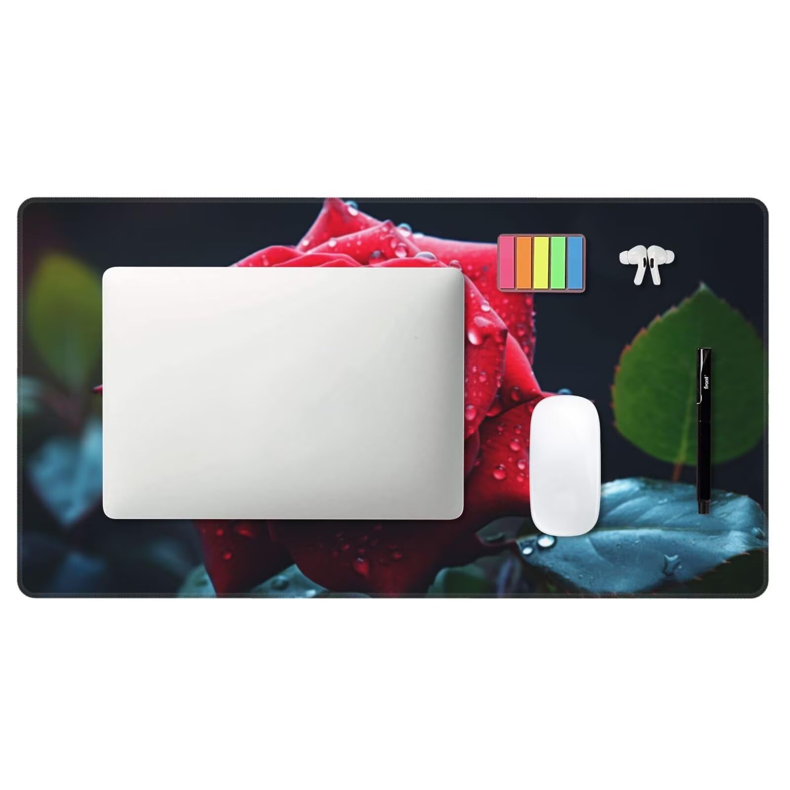 Gaming Mauspad XXL 1400x600x4mm Großes Mousepad mit Ernähten Kanten, Wasserdicht und rutschfest Tastatur Matte, Verbessert Präzision und Geschwindigkeit, für Büro, PC, Laptop Pad Rote Rose Z7533