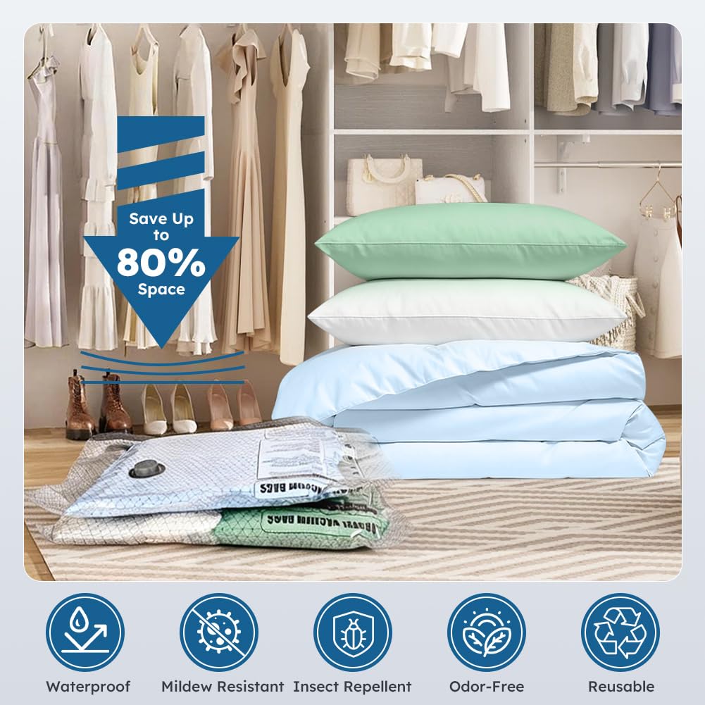 Aolso Bolsas de Vacío Ropa con Bomba de Vacío Eléctrica Inalámbrica, 9 Bolsas de Envasado Vacío Reutilizables (3x 40x50cm, 3x 40x60cm, 3x 50x60cm), para Almacenamiento Temporada y Artículos Viaje — view 4