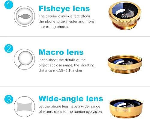 Miniatura 3 de Kit de lente de cámara de teléfono celular 3 en 1 lente ojo de pez macro gran angular universal para teléfonos inteligentes iPhone Samsung Android