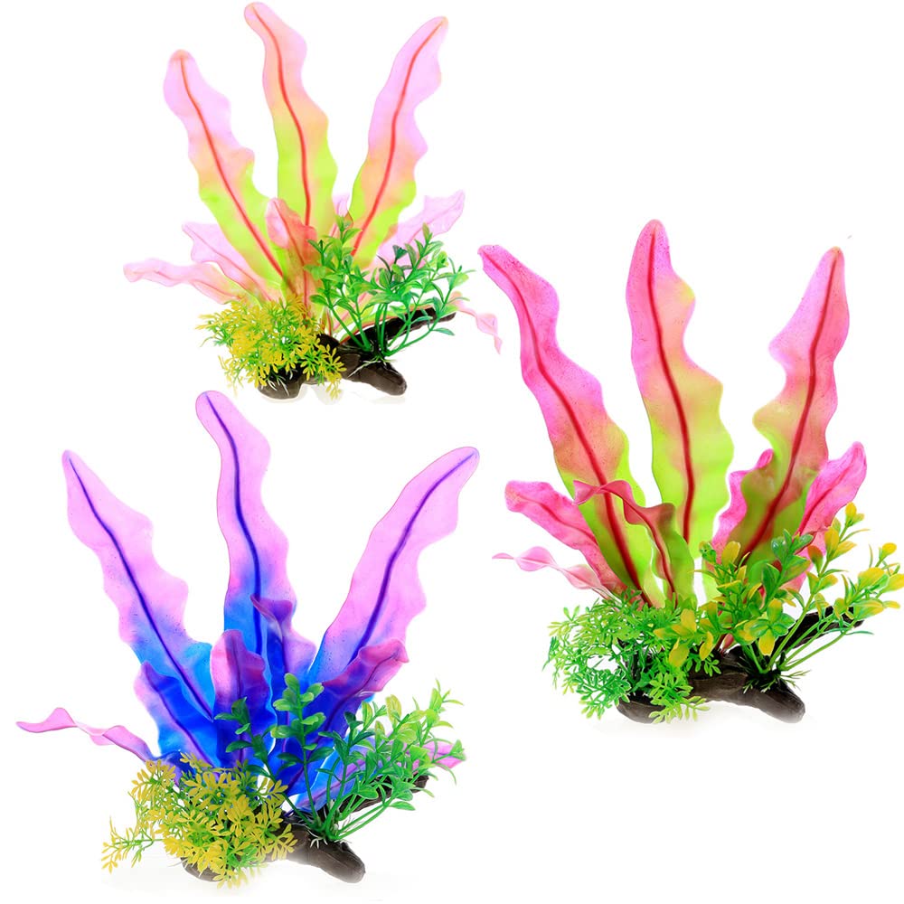 Cenpek Shades Of Green And Red 3Pcs Fish Tank Decorations, Aquarium Plants, Simulation Seaweed Artificial Plastic Decorations Used For Home And Office Aquariums Decoration