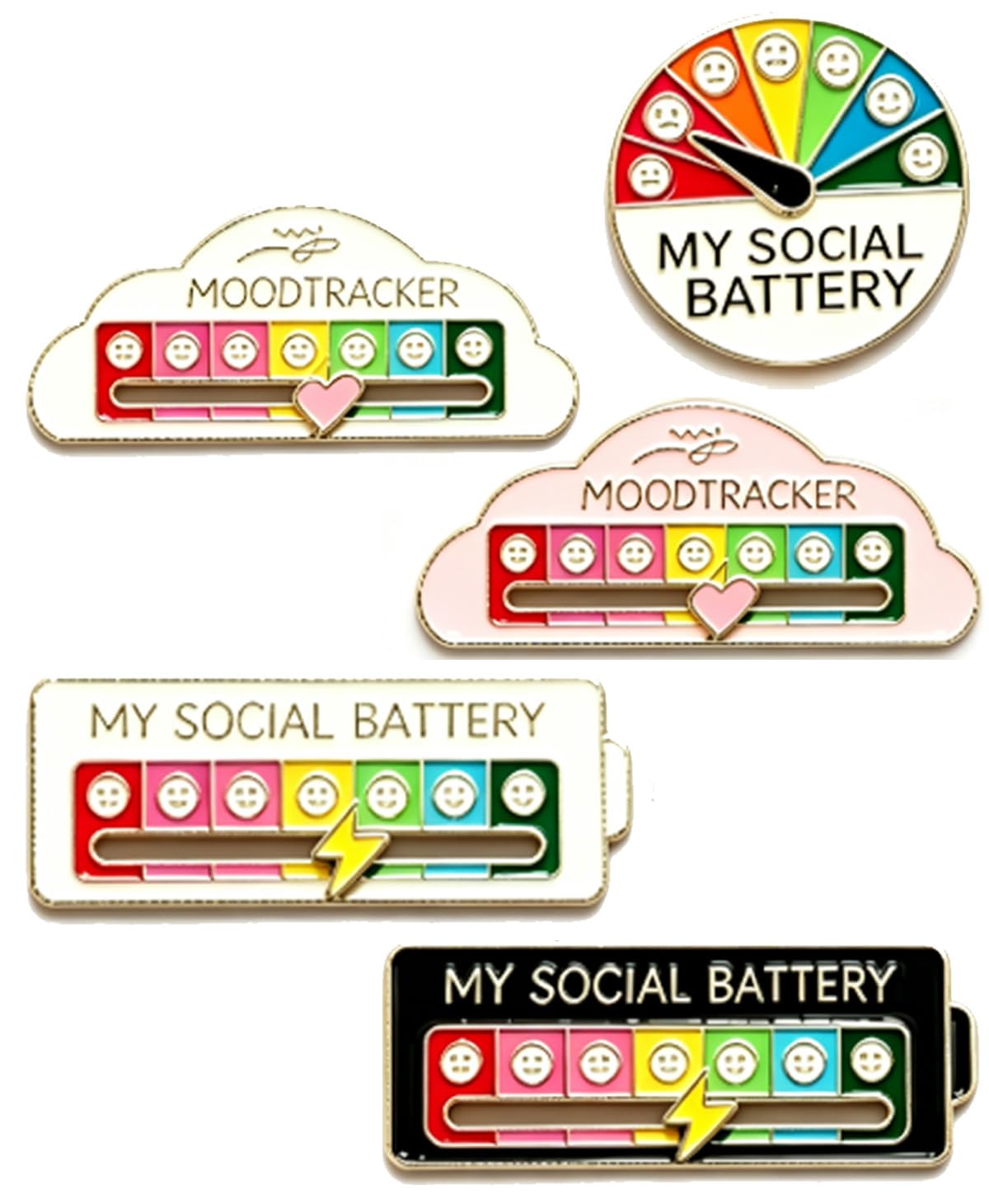 5Pcs Enamel Pins, Bag Pins and Badges for Bags, Non-Verbal Communication Accessories for Social Battery Display, Versatile Mood Expression Pins in Black White Pink and Gold Designs-image-10