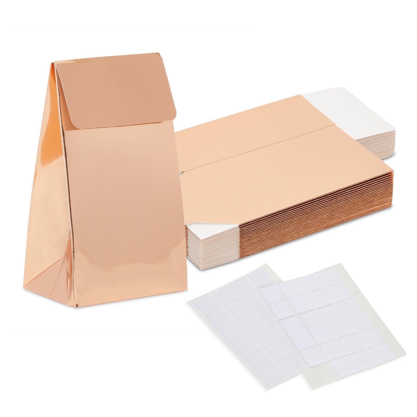 Juvale Gift Bags (24 Pack) - Touch Fastener Goody Bags - Ideal for Wedding Birthday Baby Shower Party Favours - Rose Gold Foil 3.75L x 2.5W x 6.5H inches 9.5 cm x 6.3 cm x 16.5 cm