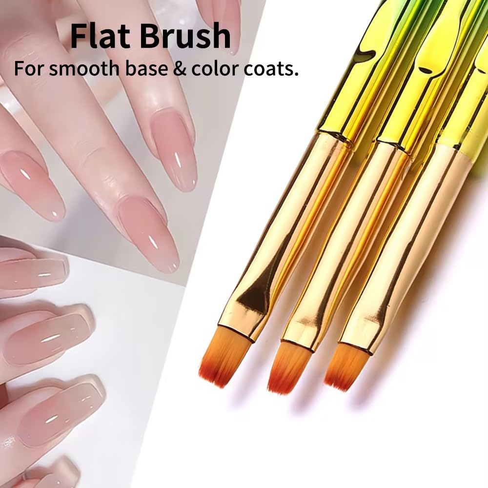 3Pcs Gradient Handle Builder Gel Brush Set - Professional UV Gel Application Brushes for Nail Extension, Apex Sculpting, Hard Gel Overlay & Salon DIY Manicure