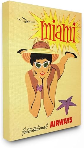 Stupell Industries Póster vintage de Miami Beach, lienzo estirado de gran tamaño, 24 x 1.5 x 30 pulgadas, multicolor