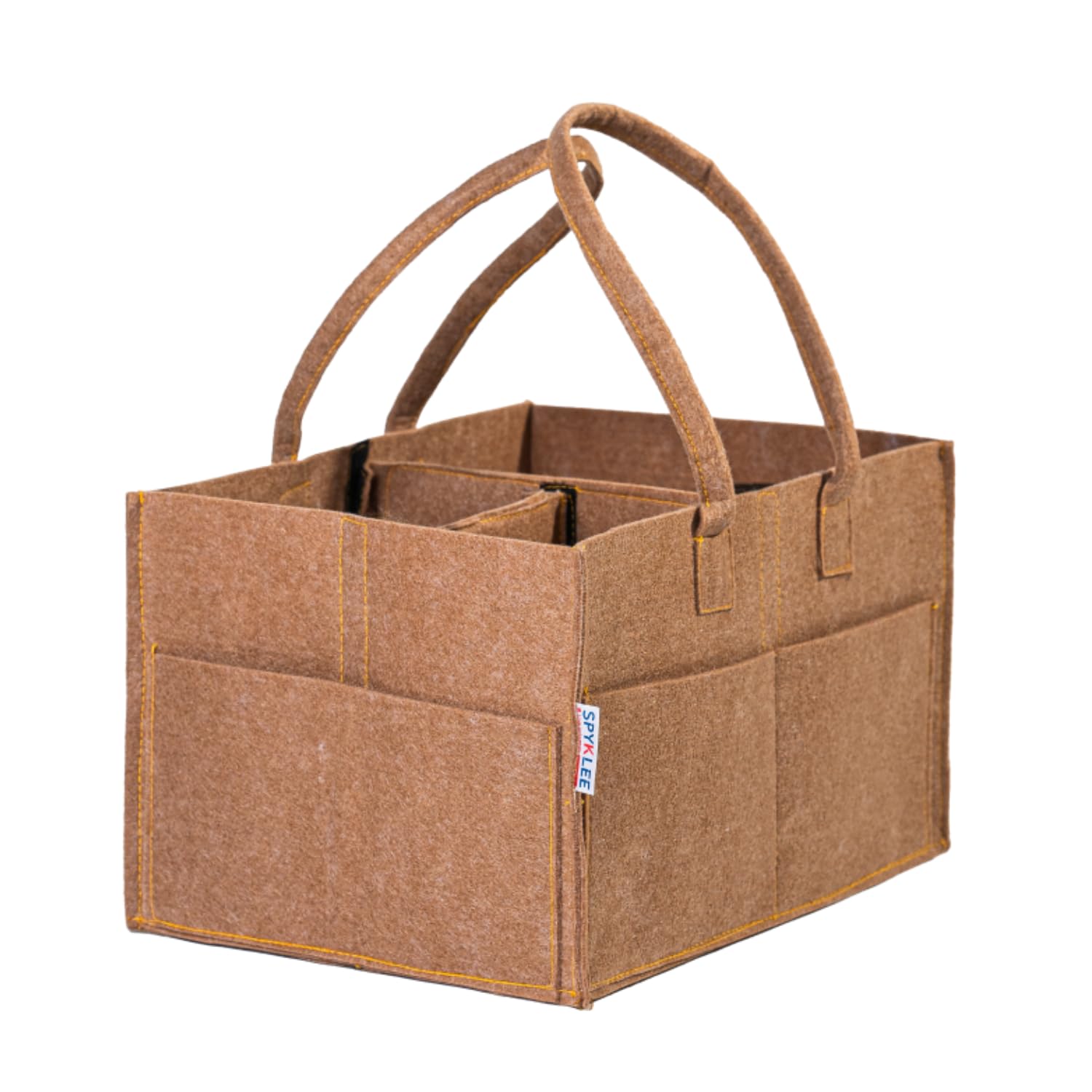 SPYKLEE Baby Diaper Caddy Organizer | Portable Felt Nursery Storage Basket with Multiple Compartments, Side Pockets & Handles | Foldable Newborn Essentials Bag for Diapers, Wipes & Other Items - Beige