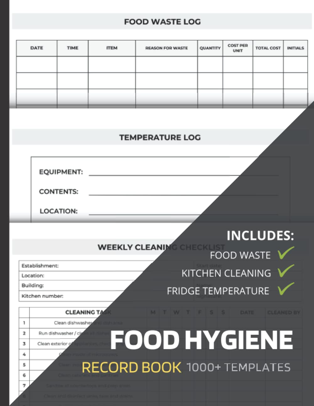 Food Hygiene Record Book: Professional All in One Log Book, Fridge Temperature, Kitchen Cleaning Checklist, Food Waste