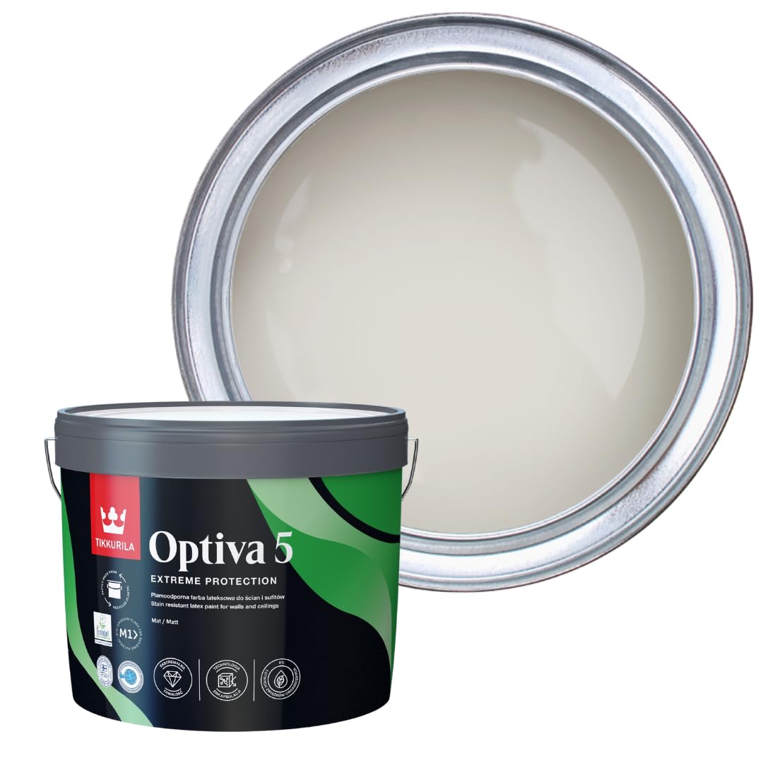 TIKKURILA Optiva 5 Matt Emulsion Paint โ Durable, Scrubbable & Easy-Clean for Walls and Ceilings | Zero VOC - 10L Piazza Y487